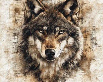 Gray Wolf Portrait Clipart, Wild Animal Art (Digital Download)