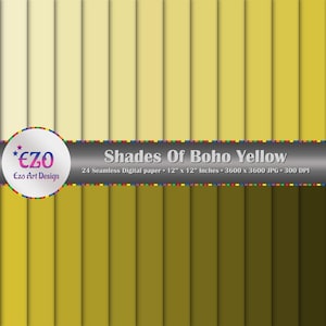 Shades of Boho Yellow Digital Paper Pack: 24 printable scrapbook papers for crafts, card making, and decor. Instant download, commercial use
