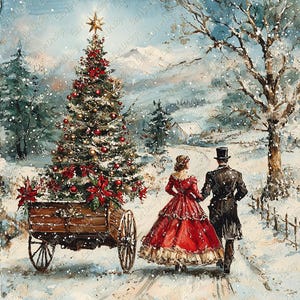 Victorian Christmas Time Couple Clipart, 10 High Quality JPG, Victorian Girl, Victorian Christmas Lady Digital Download, junk journal Kit
