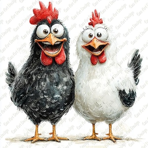 Funny Chicken Clipart, Laughing Chicken Art, Whimsical Farm Animal Print