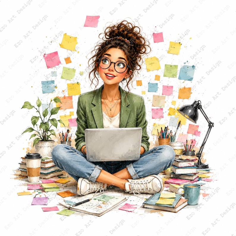 Boss Girl Clipart, Creative Woman Printable, Boho Office Art (digital ...