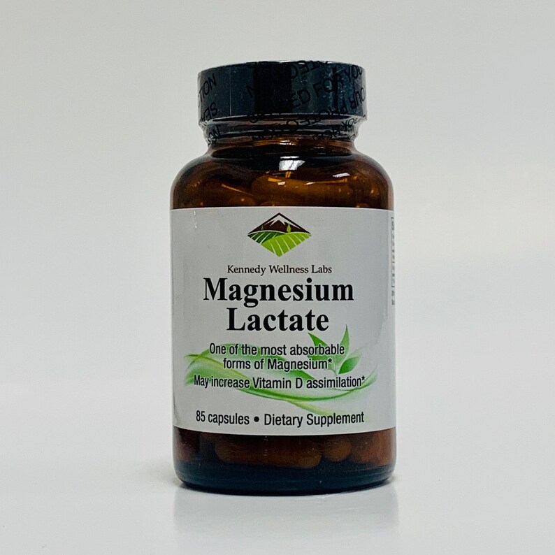 Magnesium Lactate 90 Caps Glass Bottle, Made Without Binders, Glues, or