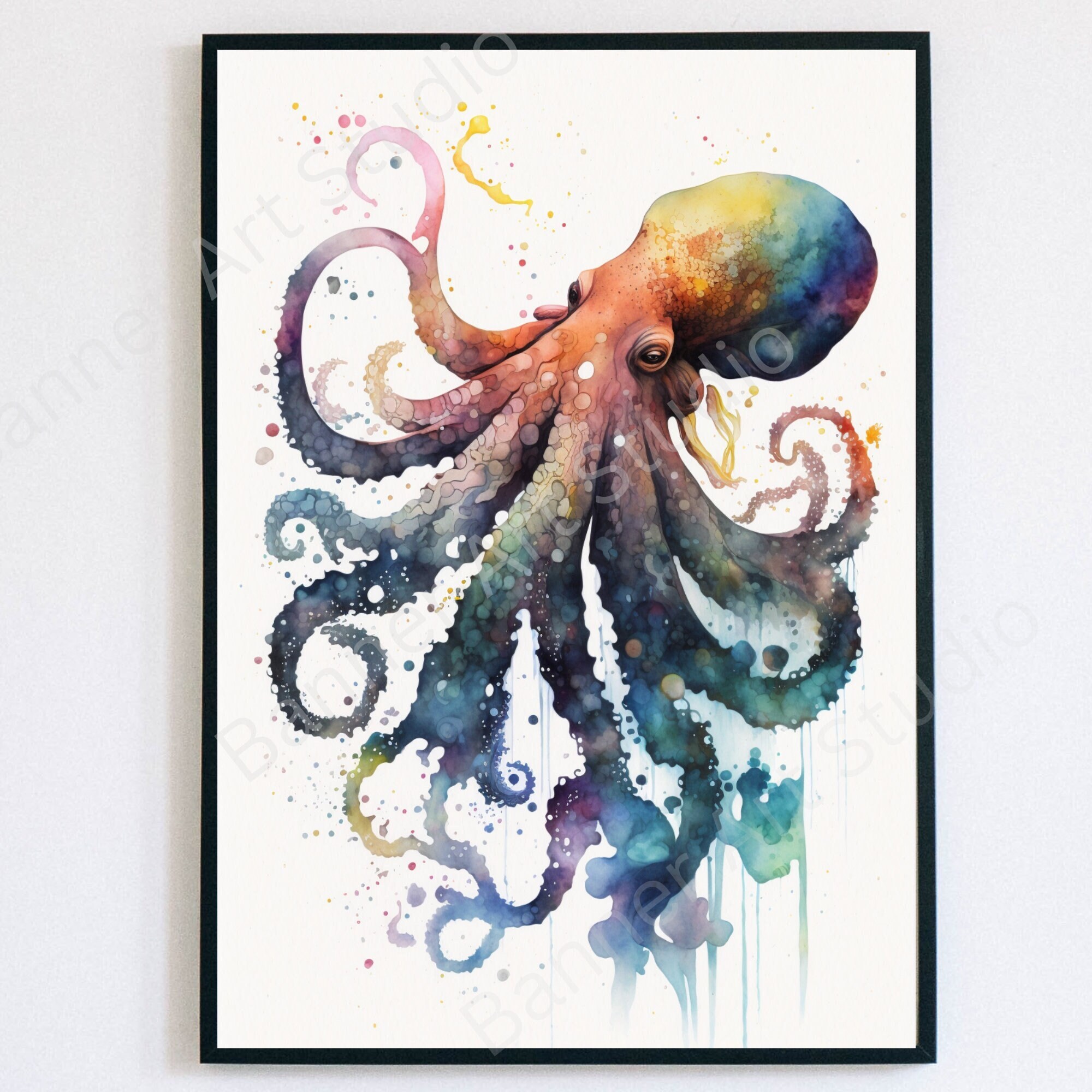 Octopus #1 |sea Animal | Watercolour Paint | Wall Art | AI Generated ...