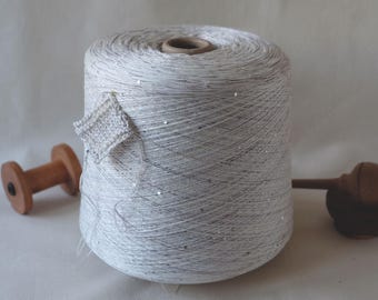Sparkly Glitter Space Dyed Sequins White Grey Marl Cotton Linen Fancy Yarn 1/11 Lace Weight Yarn for Hand Knitting and Crochet