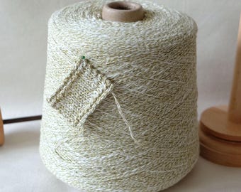 Cotton Linen Silk Blend Art Texture Slub Uneven Hand Spun Yarn Olive Green Marled 1/9 Lace Weight for Hand Knitting and Crochet