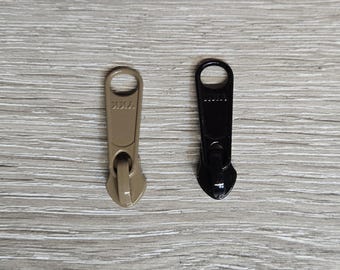 YKK #5 Coyote Brown Tan Black Zipper Pulls Sliders Made in USA Long Tab