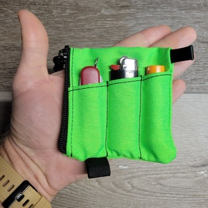 Organizador de bolsillo verde lima con cremallera, 10 x 10 cm, para uso diario, de bolsillo, impermeable, de cordura, táctico.