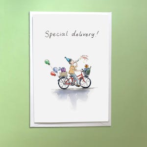 Carte d'anniversaire spéciale livreur à vélo