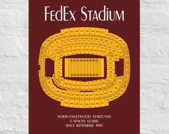 Washington Commanders FedEx Field Seating Chart Poster. NFL Football Team Sports Wall Art. DC Stadium Matte Architecture Wall Hanging