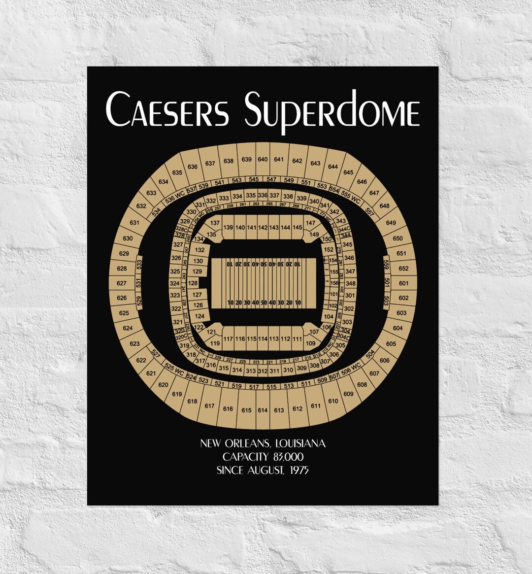 New Orleans Saints Caesers Superdome Seating Chart Poster. NFL Football