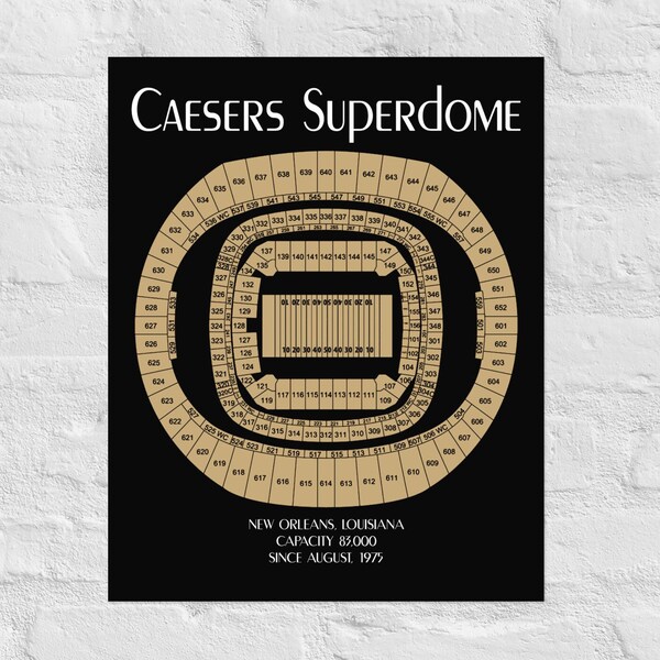 New Orleans Saints Caesers Superdome Seating Chart Poster. NFL Football Team Sports Art. Louisiana Stadium Matte Architecture Wall Hanging