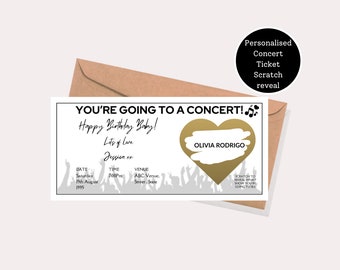 Personalised Concert Ticket | Scratch-off Ticket |  Scratch Off Surprise Ticket | Scratch Reveal Gift | Anniversary Gift | Last Minute Gifts