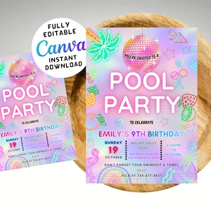 Pool Party Invitation, Birthday Dinner Invitation, video invitation, Birthday Invite, 16th Birthday Invitation, Editable Pool party Invite