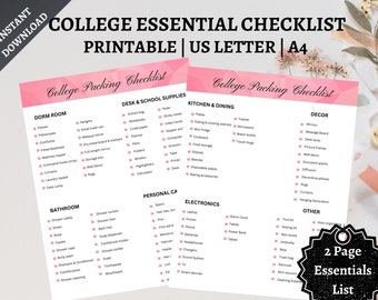 College Packing List | College Essentials | Printable Planner | College Merch | Dorm Room Essentials | Printable | A4 | US Letter