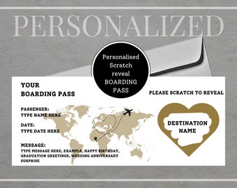 Personalised Scratch Reveal Boarding Pass, Scratch Reveal For Surprise Holiday, Surprise Holiday Destination Ticket, Holiday Gift, Fake pass
