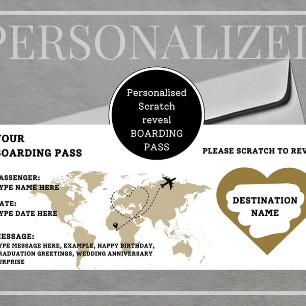 Personalised Scratch Reveal Boarding Pass Surprise Holiday Scratch Cards Surprise Holiday Ticket Boarding Pass Scratch off Fake Plane Ticket