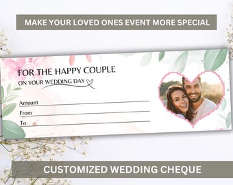 Customized For You Customizable Photo Wedding Cheque | Wedding Cheque |  Wedding Gift | Wedding | Unique Wedding Gift For Couple Fake Cheque