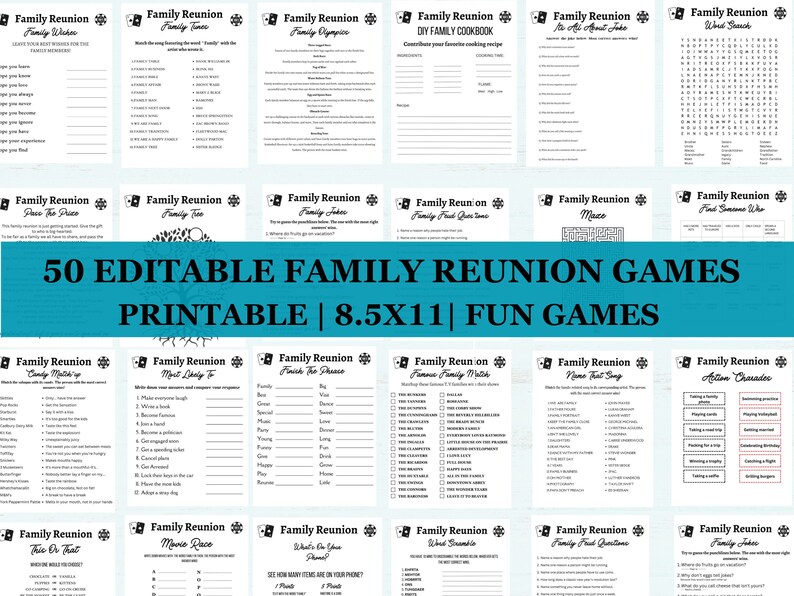 Family Reunion Family Reunion Games Printable Family - Etsy