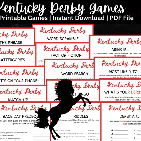 Kentucky Derby Games | Kentucky Word Search |  Derby Adult Games | Kentucky Derby Party Drinking Game | Family reunion game| Horse betting