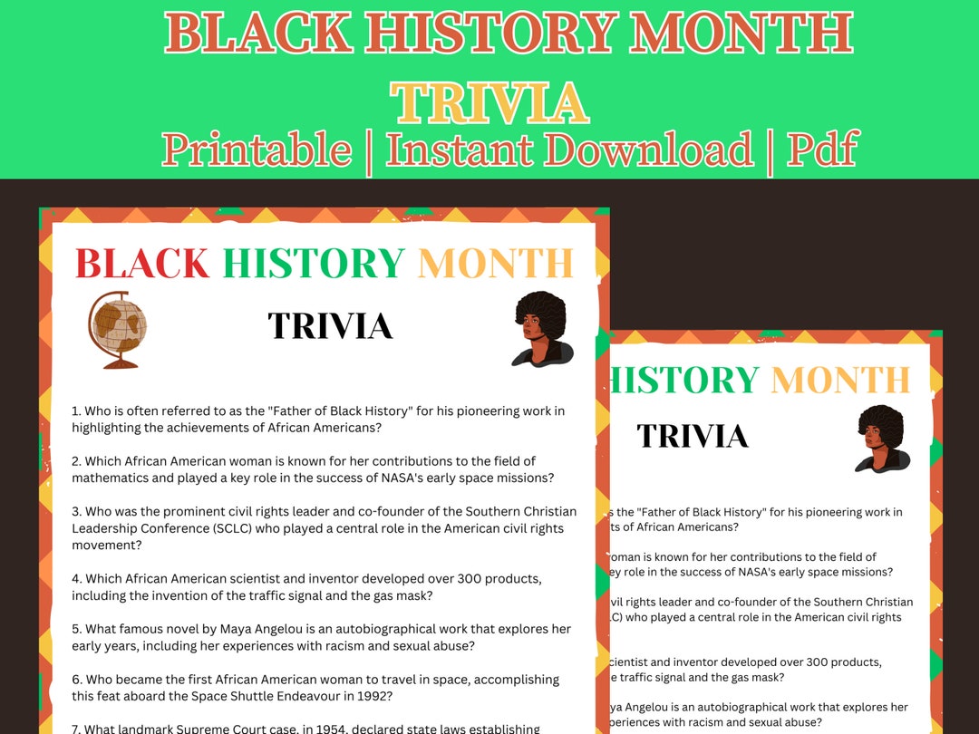 Black History Month Trivia Game Black Lives Matter Adult, Teens, Kids