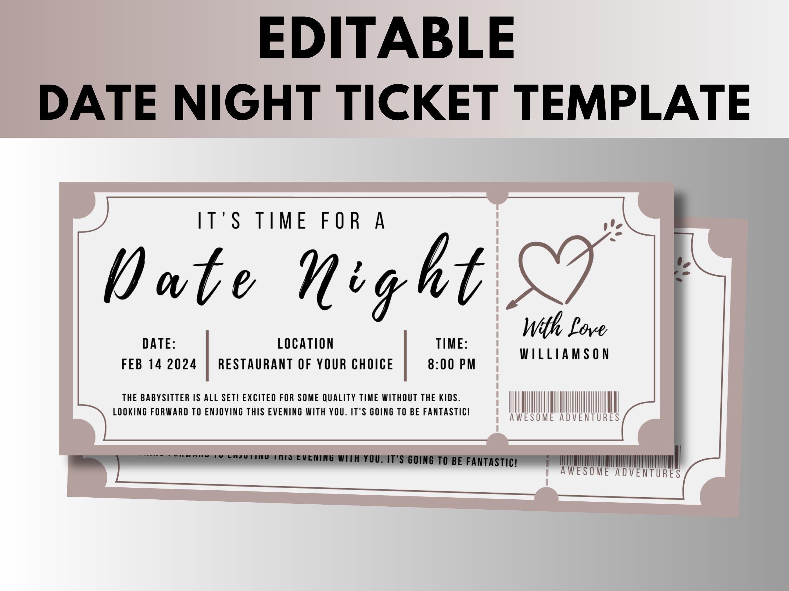 Date Night Ticket Template | Movie Night | Editable Surprise Dinner  Invitation | 9th Anniversary Gift |editable Save the Date Template - Etsy, image size:2700x2025