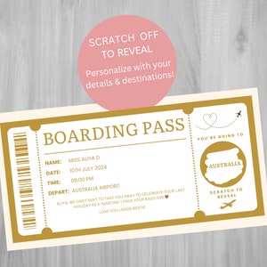 Personalised Scratch Reveal Boarding Pass Surprise Holiday Scratch Cards Surprise Holiday Ticket Boarding Pass Scratch off Fake Plane Ticket