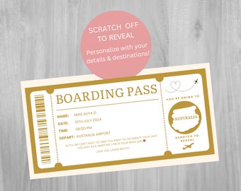 Personalisierte Scratch Reveal Bordkarte Überraschung Urlaub Rubbelkarten Überraschung Urlaub Ticket Bordkarte Scratch off Fake Flugticket