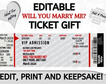 Will You Marry Me Ticket Template Editable Ticket TemplateSave The Date Boarding Pass Concert Ticket Wedding Invitation Official Proposal