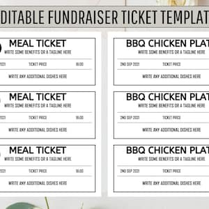 Customizable Fundraiser Ticket, BBQ Chicken Fundraiser Ticket Template, Meal Fundraiser Ticket  BBQ Chicken Fundraiser Template Printable