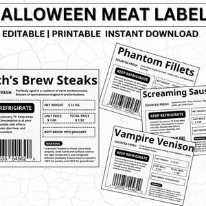Halloween Meat Labels | Printable Meat Labels | Fake Meat Label | Halloween Treat Ideas | Meat Sticker | Canva Editable Meat Label Template