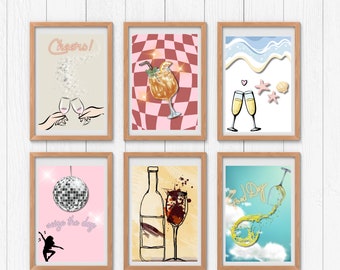 Set of 6 Bar Cart Prints | Bar Cart Art | Bar Cart Decor | Bar Cart Accessories | Cocktail Wall Art | Classic Alcohol Prints | PRINTABLES