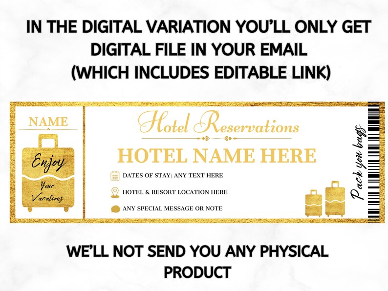 Editable Hotel Reservation Ticket Stub | Vacation Ticket Template ...