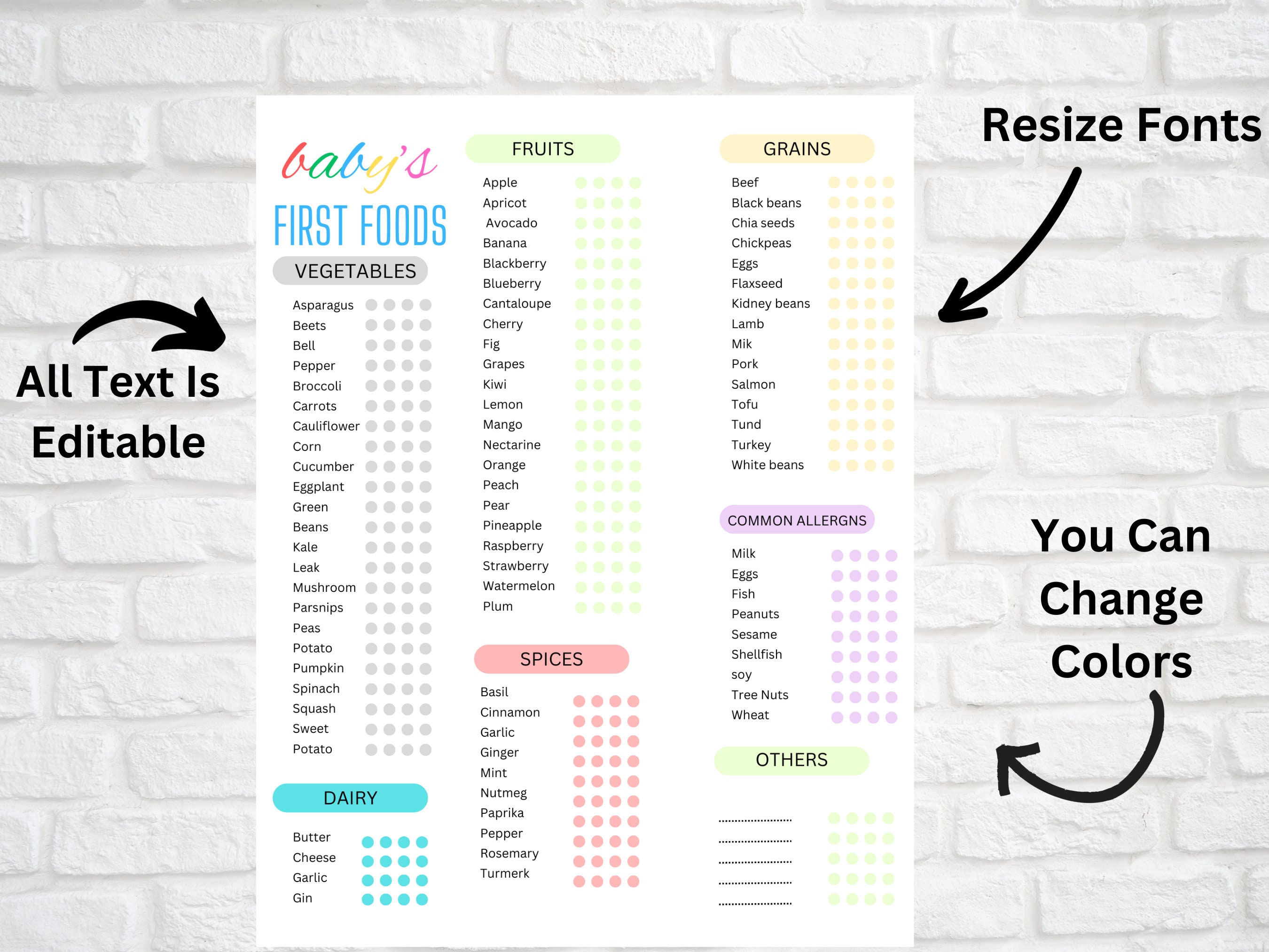 Editable Baby First 100 Food List Baby First Food Editable Meal Tracker