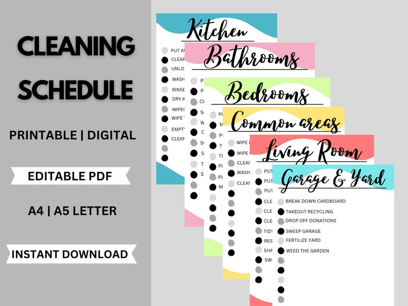 Cleaning Schedule Printable Cleaning Checklist Editable Etsy