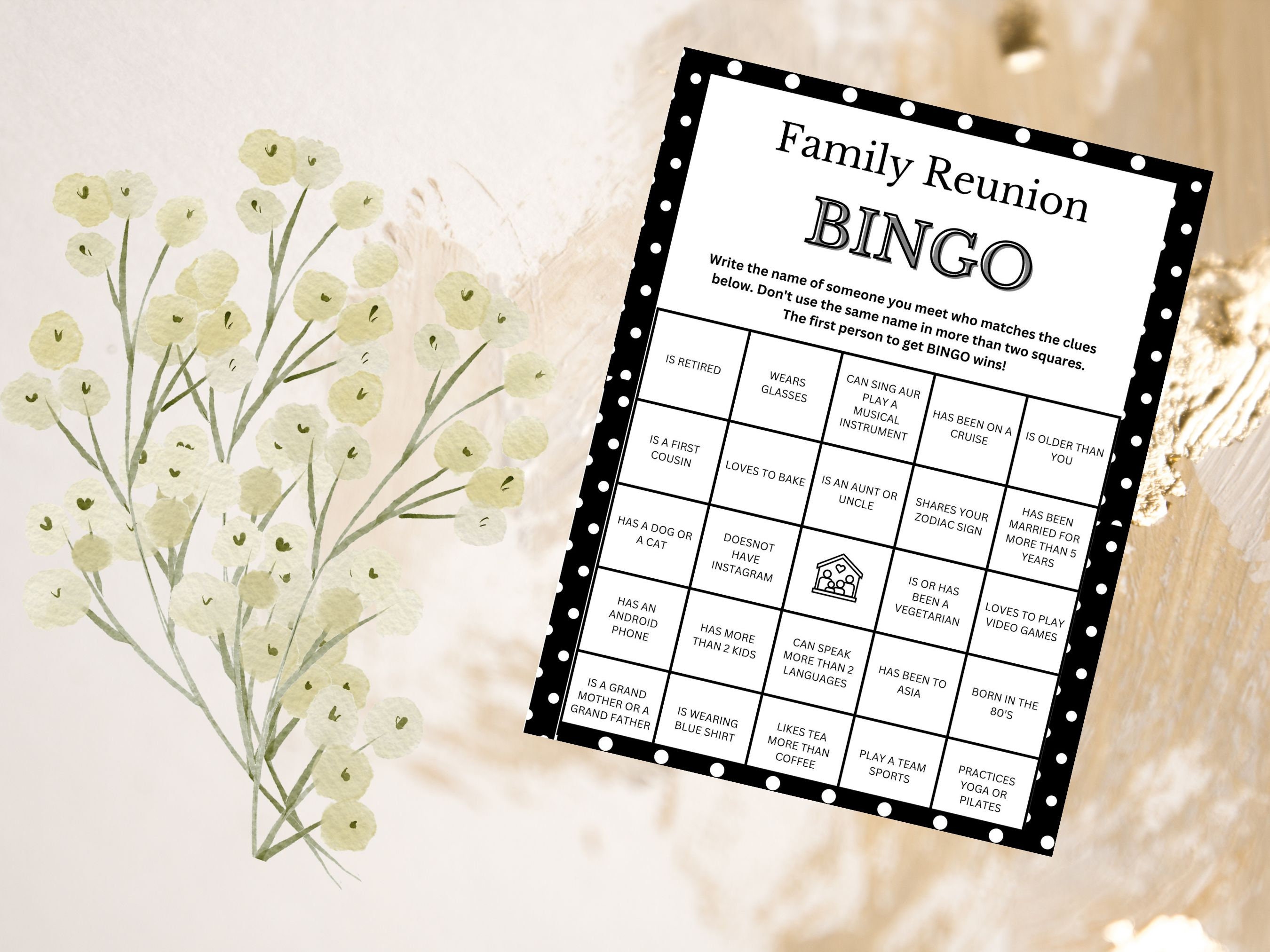 Family Reunion Bingo Family Reunion Family Reunion Games Etsy