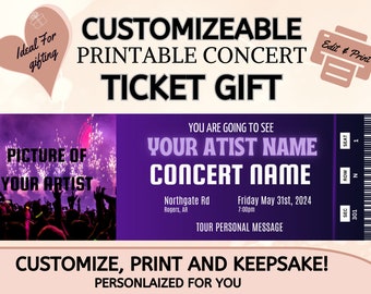 Customizable Concert Ticket Stub | Ticket Keepsake | Custom Movie Ticket Memorabilia | Memory Box Ideas | Memorial Gift | Printable Keepsake