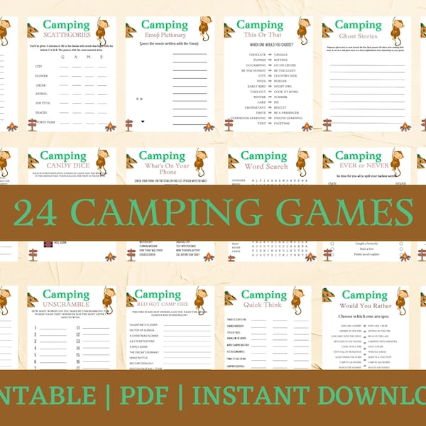 Camping Games | Camping Games Kids Families Adults | Camping Games Printable | Camping Activities | Camping Scavenger Hunt | Campfire Games