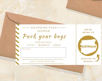 Personalised Scratch Reveal Boarding Pass Surprise Holiday Scratch Cards Surprise Holiday Ticket Boarding Pass Scratch off Fake Plane Ticket