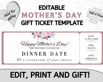 Blumen-Muttertags-Brunch-Ticket | Glücklicher Mutter-Tochter-Brunch zum Muttertag | Muttertags-Brunch-Einladungskarte Brunch-Einladung für Frauen
