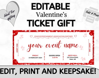 Valentine's Day Editable Concert Ticket Stub | Ticket Keepsake | Custom Event Ticket Memorabilia | Memorial Gift Printable Keepsake