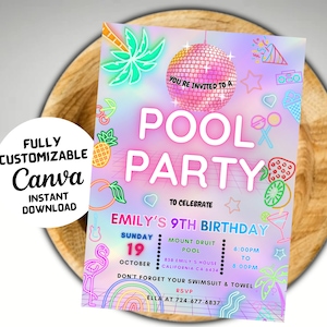 Pool Party Invitation, Birthday Dinner Invitation, video invitation, Birthday Invite, 16th Birthday Invitation, Editable Pool party Invite