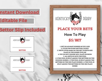 Kentucky Derby Welcome Sign | Kentucky Derby Horse Racing Kentucky Derby Horse Race Game, Kentucky Derby Party | Bettor Sign Card