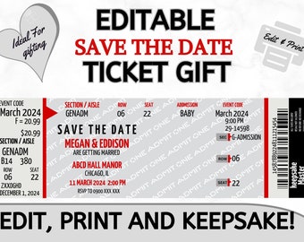 Save The Date Ticket Template , Editable Ticket Template, Save The Date Boarding Pass, Save The Date Concert Ticket, Wedding Invitation