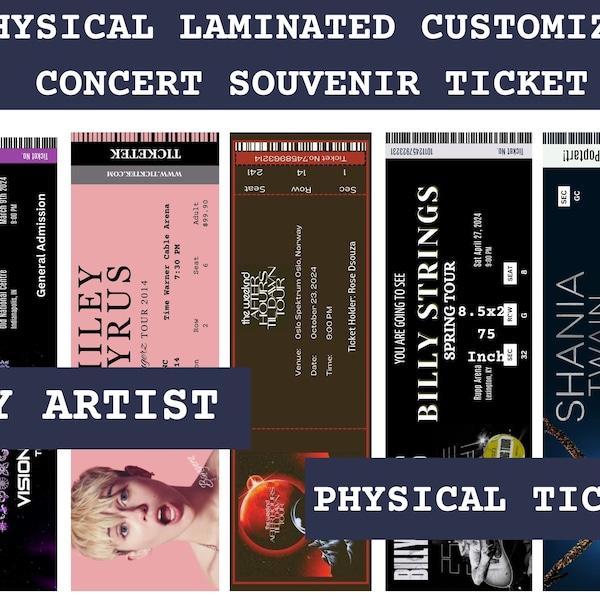 Customized Physical Laminated Concert Ticket Stub | Ticket Keepsake | Custom Movie Ticket Memorabilia | Memory Box Ideas | Memorial Gift