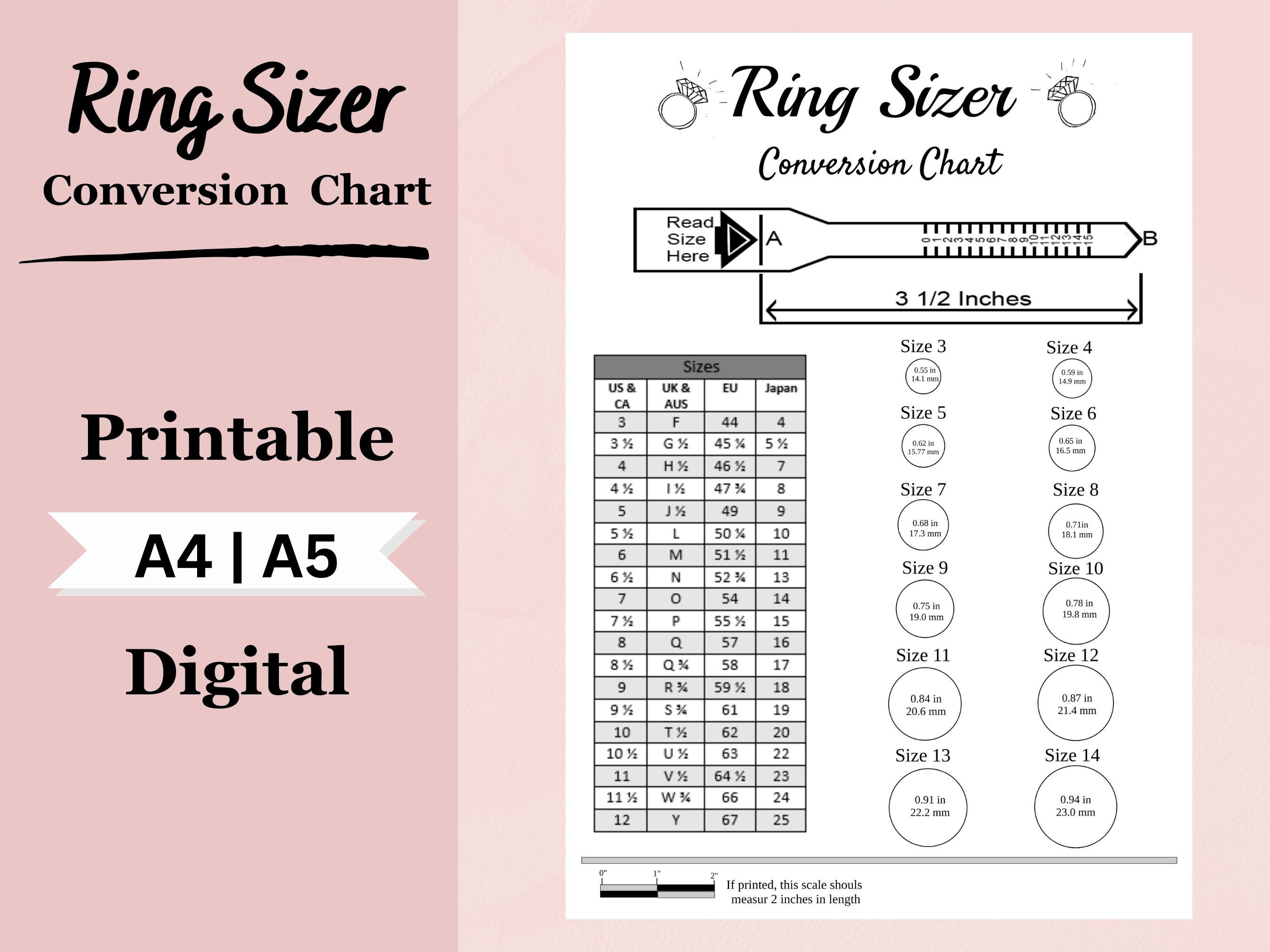 Printable Ring Sizer Accurate Ring Size Finder Measuring Tool International  Ring Size Chart Measure Finger Instant Download -  Israel