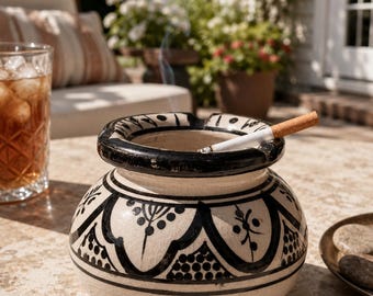 Moroccan Handmade Ashtray, Handcrafted Ceramic Cigarette Holder, Moroccan Zelij Decor