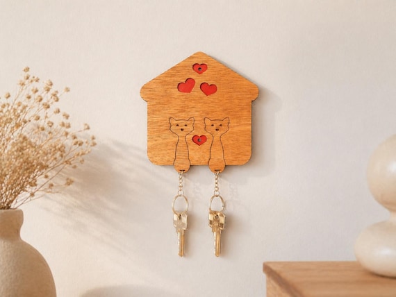 Wall Key Holder | Custom Cat Keychain Rack | (Couple Keychain)