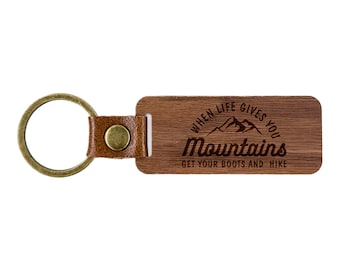 Custom Walnut Adventure Keychain - Personalized Laser Engraved Travel Keychain