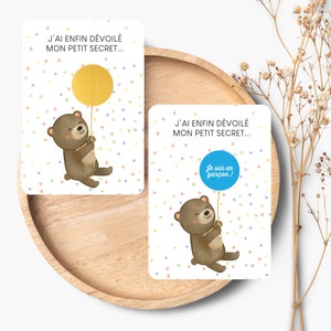 Lot de 4 Cartes à gratter pour révéler le sexe de bébé • Petit ours • Annonce originale