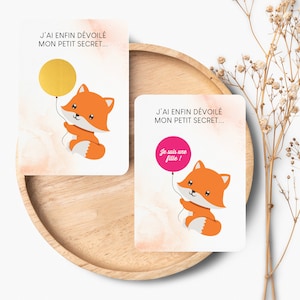 Lot de 4 Cartes gratter pour révéler le sexe de bébé • Petit renard • Annonce originale